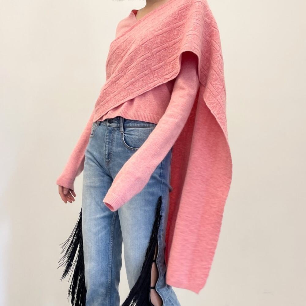 HELLESSY Colt Pink Cashmere Sweater with Shoulder Scarf Size Extra Small XS $850